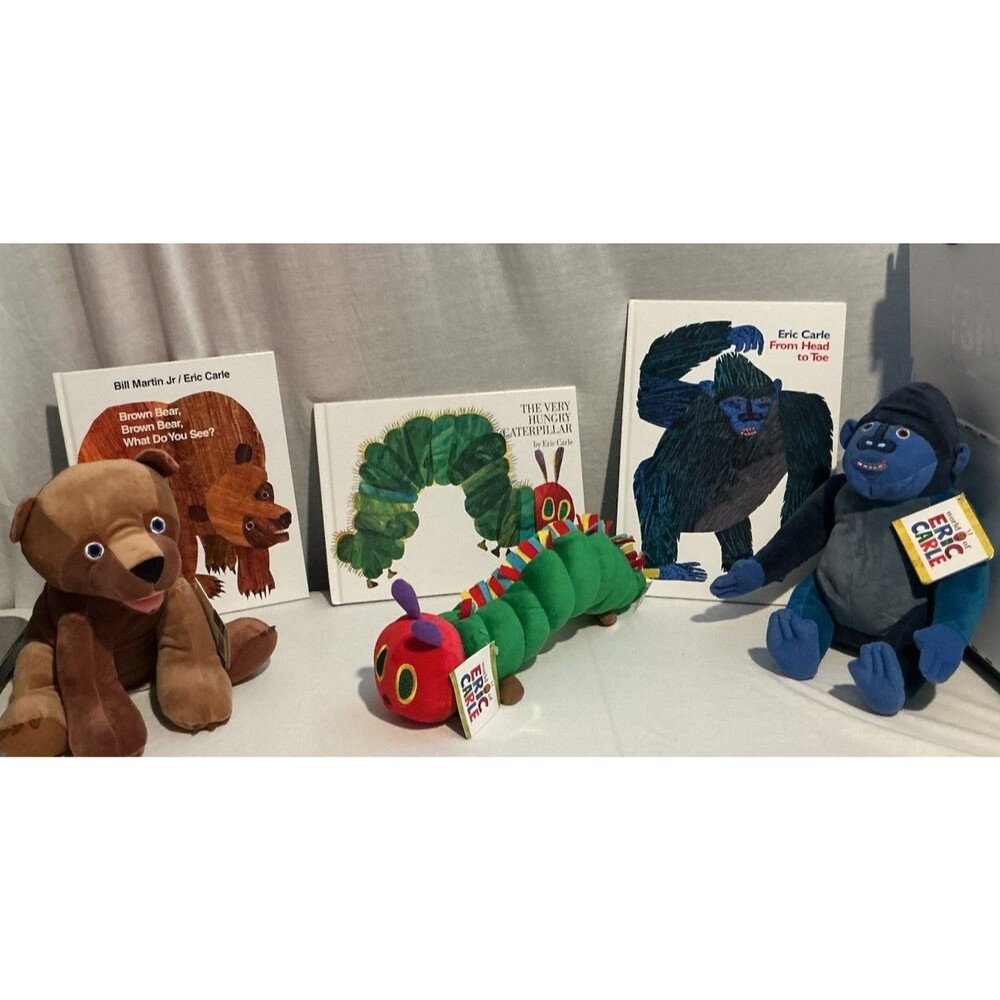 Brand New Lot Eric Carle Hardcover Books  Stuffed Animals Hungry Caterpillar